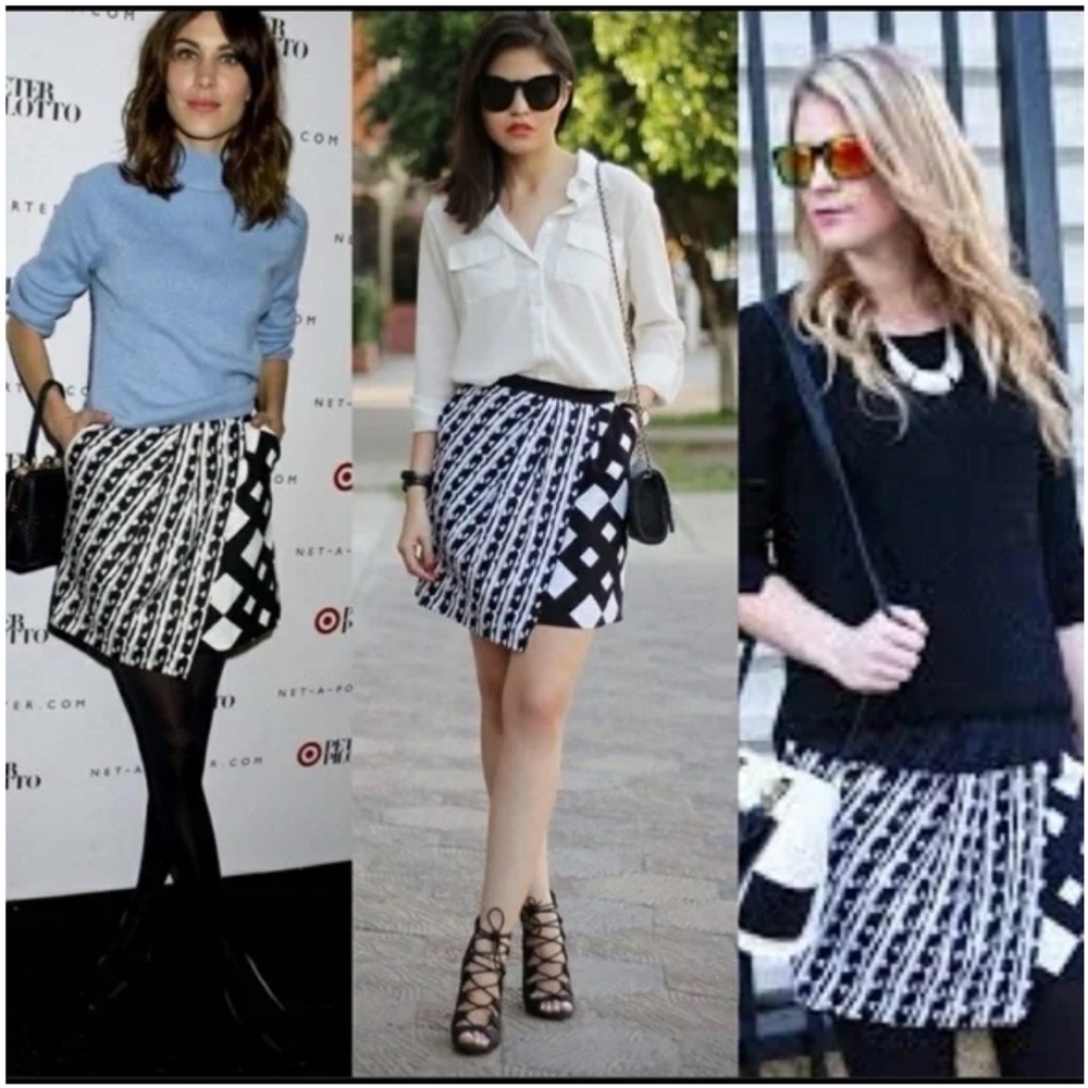 Peter Pilotto Target skirt pleated black white geometric print Asymmetrical Wrap